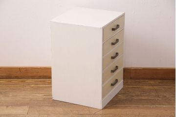 和製アンティーク　ペイントカラーが優しい印象の小引き出し(小物収納、サイドチェスト)(R-049086)