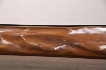 中古　民芸家具　ガラス天板付き　最高級品!屋久杉一枚板の天板が贅沢な座卓(定価約350万円)(センターテーブル、漆塗り)(R-049089)