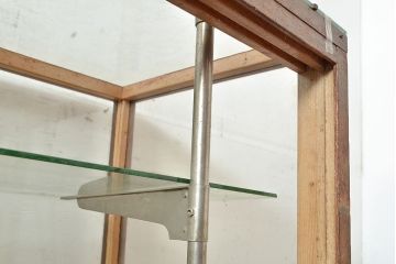 和製アンティーク　昭和中期　ナラ材製のR型ガラスケース(ショーケース、曲げガラス、L型ガラスケース、Rガラス、店舗什器、陳列棚)(R-049093)