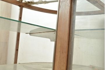 和製アンティーク　昭和中期　ナラ材製のR型ガラスケース(ショーケース、曲げガラス、L型ガラスケース、Rガラス、店舗什器、陳列棚)(R-049093)