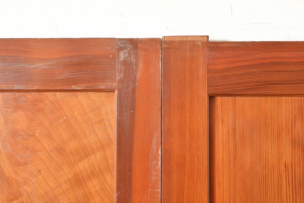 アンティーク建具　板部一枚板　芸術品のように美しい組子が目を惹く帯戸2枚セット(ガラス帯戸、組子帯戸、引き戸、建具)(R-049094)