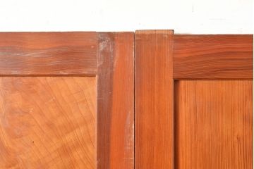 アンティーク建具　板部一枚板　芸術品のように美しい組子が目を惹く帯戸2枚セット(ガラス帯戸、組子帯戸、引き戸、建具)(R-049094)