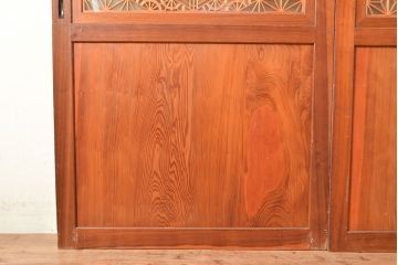 アンティーク建具　板部一枚板　芸術品のように美しい組子が目を惹く帯戸2枚セット(ガラス帯戸、組子帯戸、引き戸、建具)(R-049094)