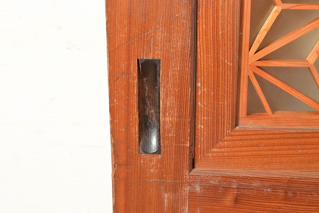 アンティーク建具　板部一枚板　芸術品のように美しい組子が目を惹く帯戸2枚セット(ガラス帯戸、組子帯戸、引き戸、建具)(R-049094)
