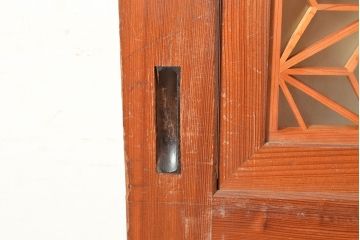 アンティーク建具　板部一枚板　芸術品のように美しい組子が目を惹く帯戸2枚セット(ガラス帯戸、組子帯戸、引き戸、建具)(R-049094)