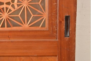 アンティーク建具　板部一枚板　芸術品のように美しい組子が目を惹く帯戸2枚セット(ガラス帯戸、組子帯戸、引き戸、建具)(R-049094)
