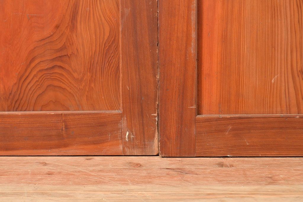 アンティーク建具　板部一枚板　芸術品のように美しい組子が目を惹く帯戸2枚セット(ガラス帯戸、組子帯戸、引き戸、建具)(R-049094)