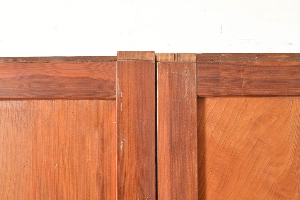 アンティーク建具　板部一枚板　芸術品のように美しい組子が目を惹く帯戸2枚セット(ガラス帯戸、組子帯戸、引き戸、建具)(R-049094)