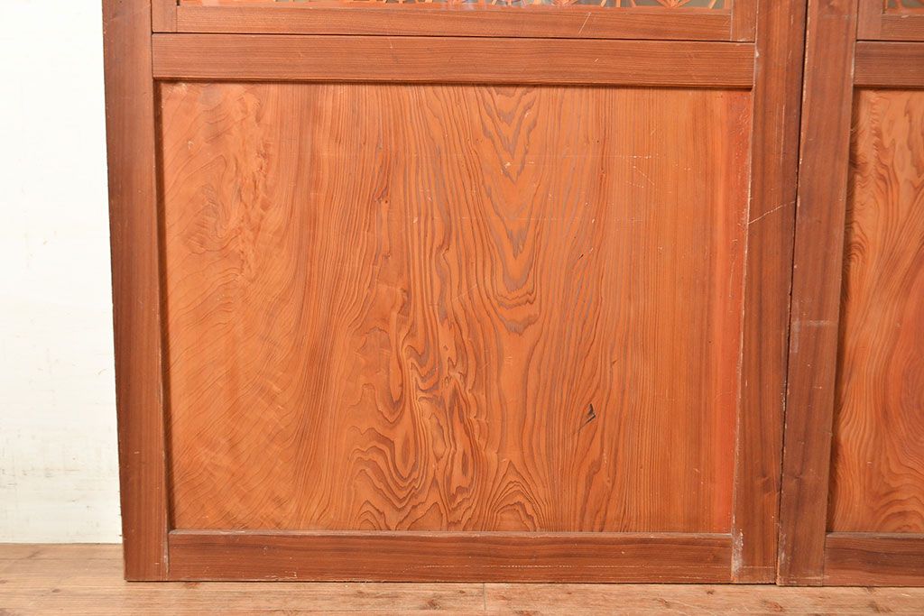 アンティーク建具　板部一枚板　芸術品のように美しい組子が目を惹く帯戸2枚セット(ガラス帯戸、組子帯戸、引き戸、建具)(R-049094)