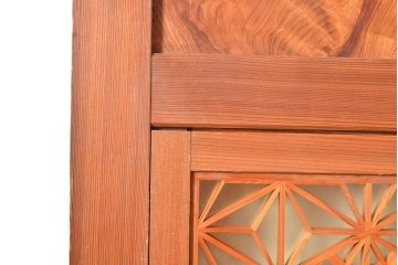 アンティーク建具　板部一枚板　芸術品のように美しい組子が目を惹く帯戸2枚セット(ガラス帯戸、組子帯戸、引き戸、建具)(R-049094)