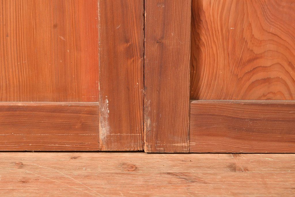 アンティーク建具　板部一枚板　芸術品のように美しい組子が目を惹く帯戸2枚セット(ガラス帯戸、組子帯戸、引き戸、建具)(R-049094)