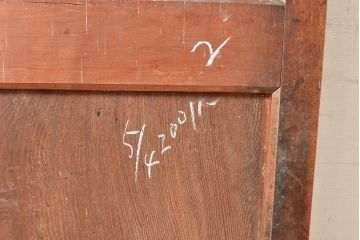 アンティーク建具　赤みがかった木色と縦桟のつくりが上品な雰囲気を高めるヒノキ材製蔵戸(引き戸、玄関戸)(R-049097)