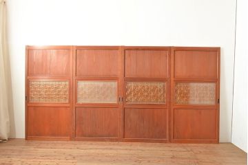 和製アンティーク　美しく繊細な組子細工が上品な印象を与える帯戸4枚セット(ガラス帯戸、建具、引き戸)(R-049099)