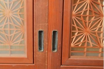 和製アンティーク　美しく繊細な組子細工が上品な印象を与える帯戸4枚セット(ガラス帯戸、建具、引き戸)(R-049099)