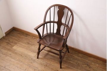 中古美品　松本民芸家具　洗練されたフォルムが上品なWB型アームチェア(定価約16万円)(椅子)(R-049100)