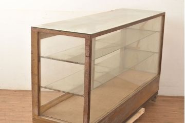 和製アンティーク　引き出し付き　ナラ材製のレトロなガラスケース(ショーケース、陳列棚、店舗什器)(R-049106)