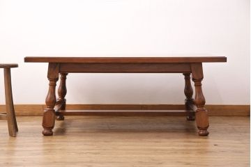 中古　松本民芸家具　特注サイズ　和洋折衷の空間と相性の良いC型センターテーブル(定価約24万円)(ローテーブル)(R-049121)