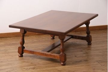 中古　松本民芸家具　特注サイズ　和洋折衷の空間と相性の良いC型センターテーブル(定価約24万円)(ローテーブル)(R-049121)