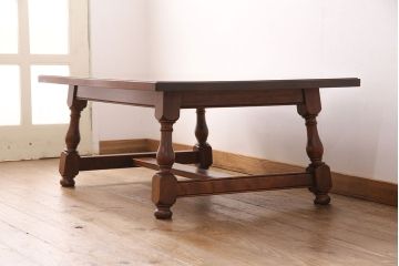 中古　松本民芸家具　特注サイズ　和洋折衷の空間と相性の良いC型センターテーブル(定価約24万円)(ローテーブル)(R-049121)