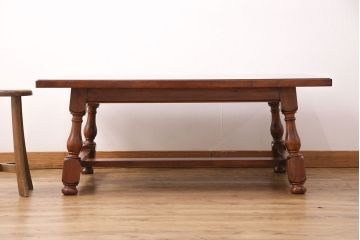 中古　松本民芸家具　特注サイズ　和洋折衷の空間と相性の良いC型センターテーブル(定価約24万円)(ローテーブル)(R-049121)