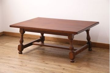 中古　松本民芸家具　特注サイズ　和洋折衷の空間と相性の良いC型センターテーブル(定価約24万円)(ローテーブル)(R-049121)