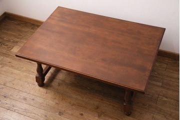 中古　松本民芸家具　特注サイズ　和洋折衷の空間と相性の良いC型センターテーブル(定価約24万円)(ローテーブル)(R-049121)