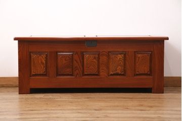 中古　極美品　松本民芸家具の特注品!漆塗りが美しい総ケヤキ材製のベンチ収納箱(収納ボックス)(定価約62万円)(R-049124)