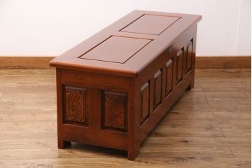 中古　極美品　松本民芸家具の特注品!漆塗りが美しい総ケヤキ材製のベンチ収納箱(収納ボックス)(定価約62万円)(R-049124)