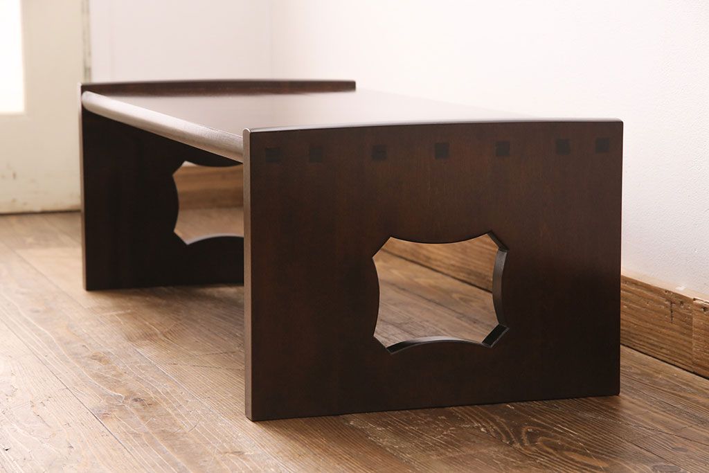 松本民芸家具 透かし彫り 組み木 細工 文机 ローテーブル 座卓