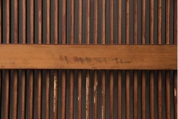 アンティーク建具　枠・ヒノキ材、腰板・ケヤキ材　大黒天・恵比寿天　めでたい尽くしの意匠が魅力の蔵戸(引き戸、玄関戸、建具)(R-049141)