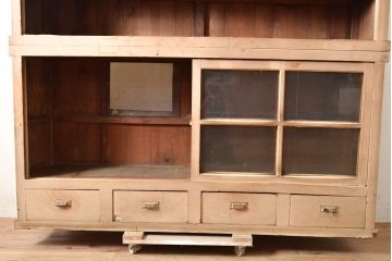 和製アンティーク　収納力抜群!素朴な木の風合いが味わい深い重ね収納棚(キャビネット、戸棚、飾り棚、店舗什器、引き出し)(R-049156)