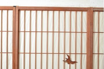 アンティーク建具　鶴亀・松竹梅　縁起物の細工が魅力の障子戸3枚セット(建具、引き戸)(R-049157)