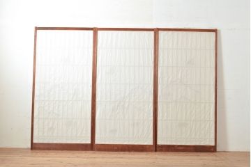 アンティーク建具　鶴亀・松竹梅　縁起物の細工が魅力の障子戸3枚セット(建具、引き戸)(R-049157)