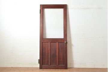 アンティーク建具　昭和レトロ　モールガラス　面取り加工で柔らかな雰囲気が魅力の木製ドア(ガラス扉、建具)(R-049158)