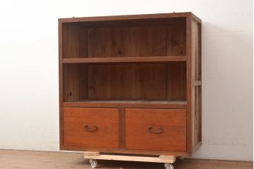 【簡易リペア限定品】和製アンティーク　昭和初期　シンプルな木製の収納棚(オープンラック、飾り棚、本棚)(R-049163)