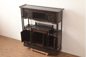 ヴィンテージ家具　黒檀無垢材　上質なこだわりの空間づくりにおすすめの飾り棚(茶棚、戸棚、収納棚、茶箪笥、ビンテージ)(R-049164)