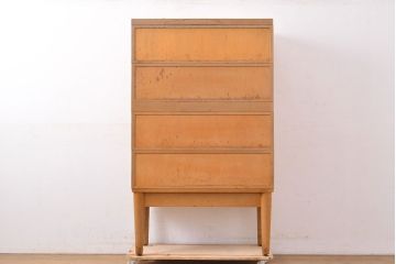 レトロ家具　昭和レトロ　KIHARA　小物収納にうってつけのナラ材製ネームプレート付きカードケース(引き出し、チェスト、図書館、図書室)(R-049165)