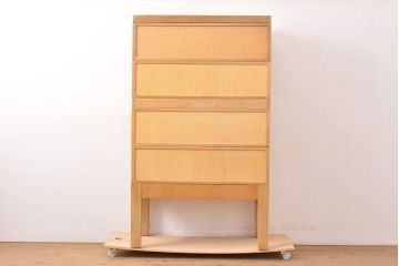 【簡易リペア限定品】レトロ家具　昭和レトロ　KIHARA　ナラ材製　作業台が付いた、ネームプレート付きカードケース(引き出し、チェスト、図書館、図書室)(R-049166)