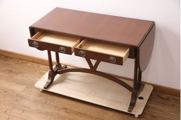 中古　DREXEL HERITAGE(ドレクセルヘリテイジ)　アンティーク調のエレガントなデザインがお洒落なバタフライテーブル(拡張式テーブル、コンソールテーブル、作業台)(R-049172)