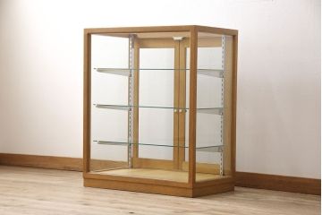 中古　ナラ材　シンプルなデザインと素朴な風合いが魅力のレトロなガラスケース(ショーケース、陳列棚、店舗什器)(R-049183)