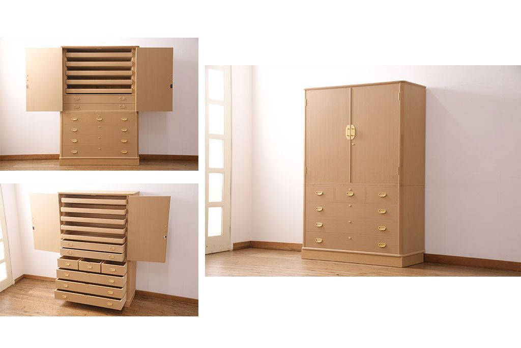 中古　広島・府中家具　木匠多々納邦男　総柾目造り　胴丸　高級感と上品さを併せ持つ総桐箪笥(衣装箪笥、着物箪笥、和タンス、桐たんす)(定価約180万円)(R-049187)