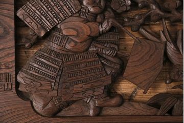 アンティーク建具　細かな彫刻とケヤキ材の木目が見事な彫刻欄間(明り取り、建具)(R-049192)