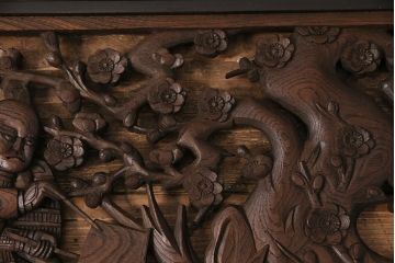 アンティーク建具　細かな彫刻とケヤキ材の木目が見事な彫刻欄間(明り取り、建具)(R-049192)