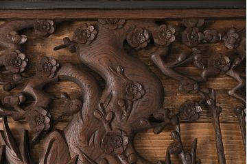 アンティーク建具　細かな彫刻とケヤキ材の木目が見事な彫刻欄間(明り取り、建具)(R-049192)