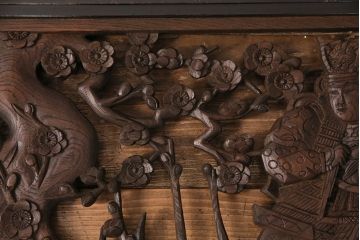 アンティーク建具　細かな彫刻とケヤキ材の木目が見事な彫刻欄間(明り取り、建具)(R-049192)