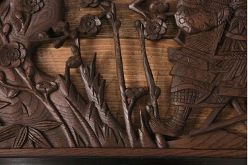 アンティーク建具　細かな彫刻とケヤキ材の木目が見事な彫刻欄間(明り取り、建具)(R-049192)