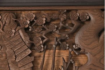 アンティーク建具　細かな彫刻とケヤキ材の木目が見事な彫刻欄間(明り取り、建具)(R-049192)