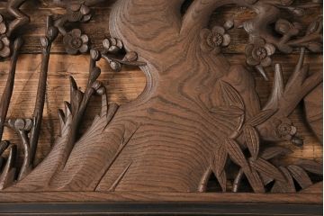 アンティーク建具　細かな彫刻とケヤキ材の木目が見事な彫刻欄間(明り取り、建具)(R-049192)