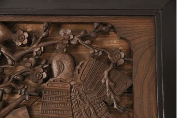 アンティーク建具　細かな彫刻とケヤキ材の木目が見事な彫刻欄間(明り取り、建具)(R-049192)