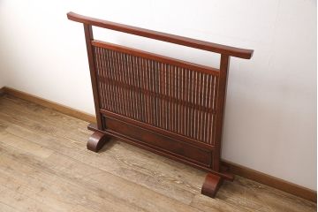 中古　総ケヤキ材　漆塗り　高級品!上質な和の空間を演出する障子付き衝立(つい立て、パーテーション、仕切り)(R-049194)